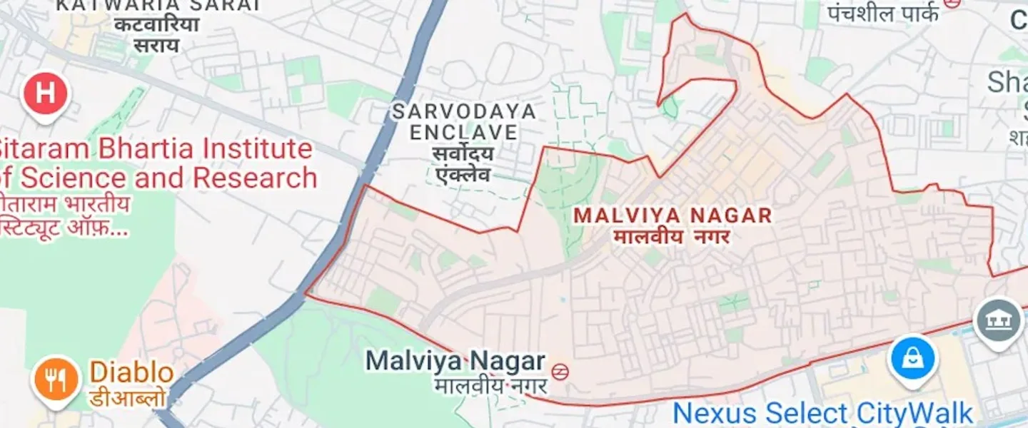 Map of Malviya Nagar, New Delhi — Three Eyes Security local guard service area