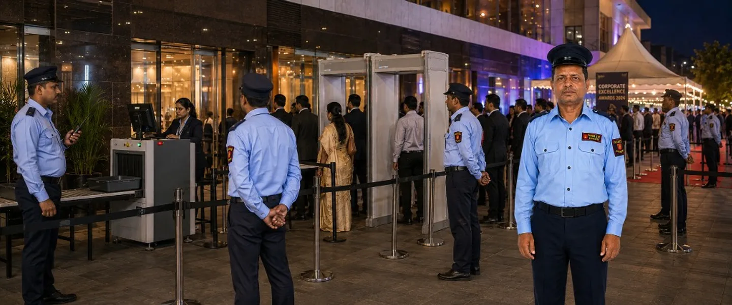 Event security team managing baggage screening and access control at a corporate awards night